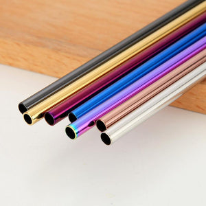 Multicoloured Stainless Steel Straw 210mm (Bent, Straight) - Online Party Supplies