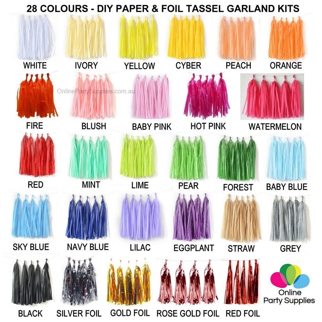 Multicoloured Tissue Paper and Foil Tassel Garlands - Online Party Supplies