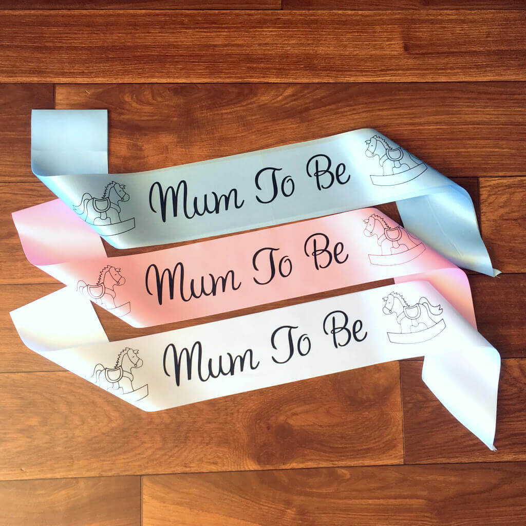 Mum To Be with Rocking Horses Baby Shower Satin Sash - Gender Reveal Party Decorations