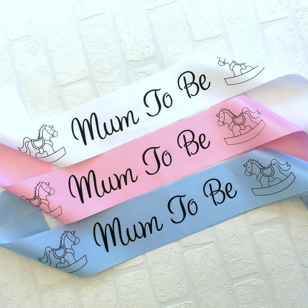 Mum To Be with Rocking Horses Baby Shower Satin Sash - Gender Reveal Party Decorations