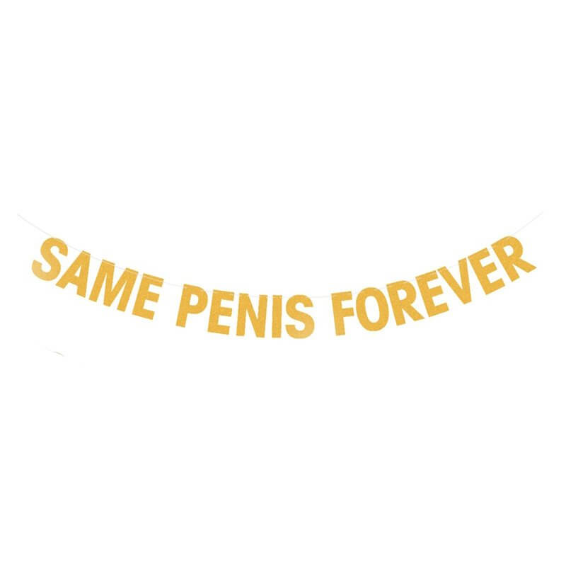 SAME PENIS FOREVER Gold Glitter Hanging Paper Banner - Hen Party Supplies & Decorations