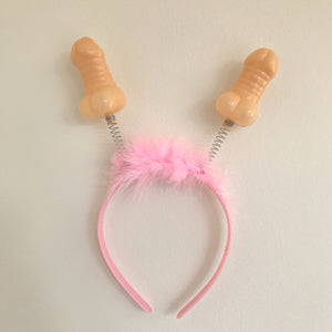 Naughty Hen Party Pink Penis with Fur Boppers Headband - Bachelorette Party Supplies - Online Party Supplies