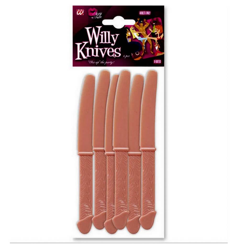 Naughty Hen Party Penis Knife 6 Pack - Bachelorette Party Cutlery and Tableware Set