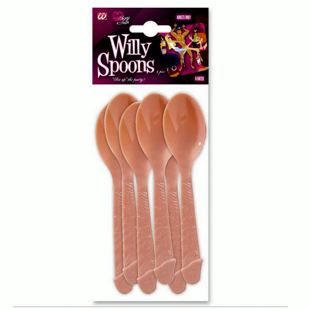 Naughty Hen Party Penis Spoon 6 Pack - Bachelorette Party Cutlery and Tableware Set