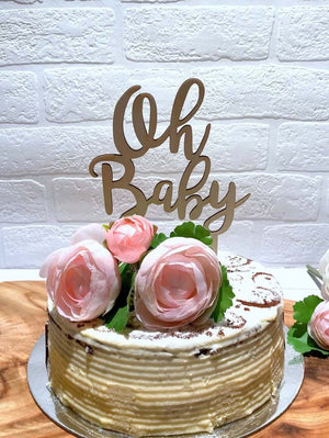 Wooden 'Oh Baby' Laser Cut Script Baby Shower Cake Topper Online Party Supplies Australia