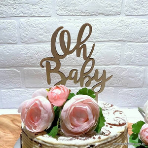 Wooden 'Oh Baby' Laser Cut Script Baby Shower Cake Topper Online Party Supplies Australia