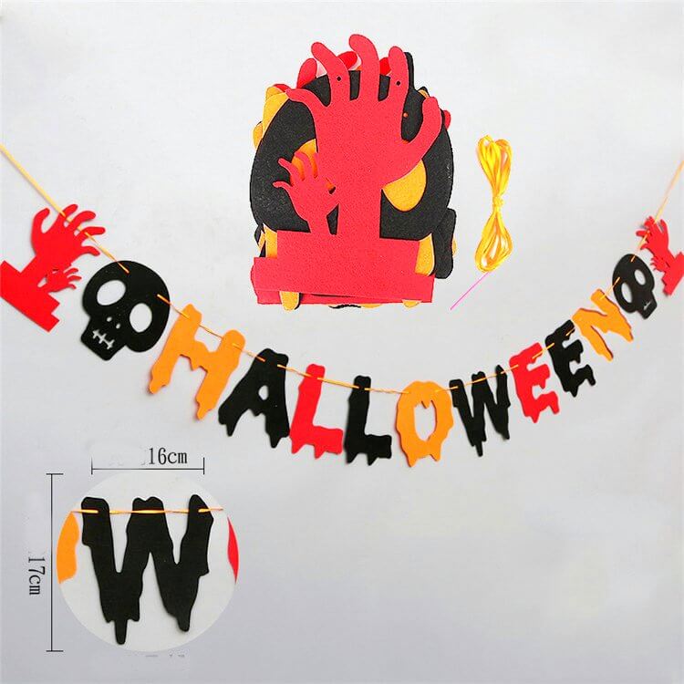 Bloody Hand & Skull Happy Halloween Felt Banner