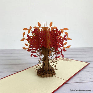 Handmade Orange and Red Rose Tree Pop Up Card - 3D Floral Valentine's Day Pop Out Cards