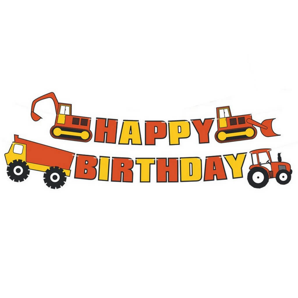 Orange Construction Themed Happy Birthday Paper Banner