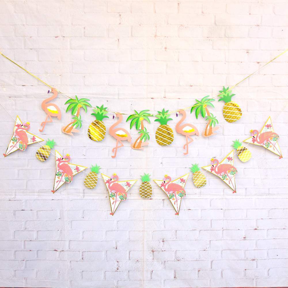 Tropical Flamingo Palm Tree Pineapple Paper Flag Garland