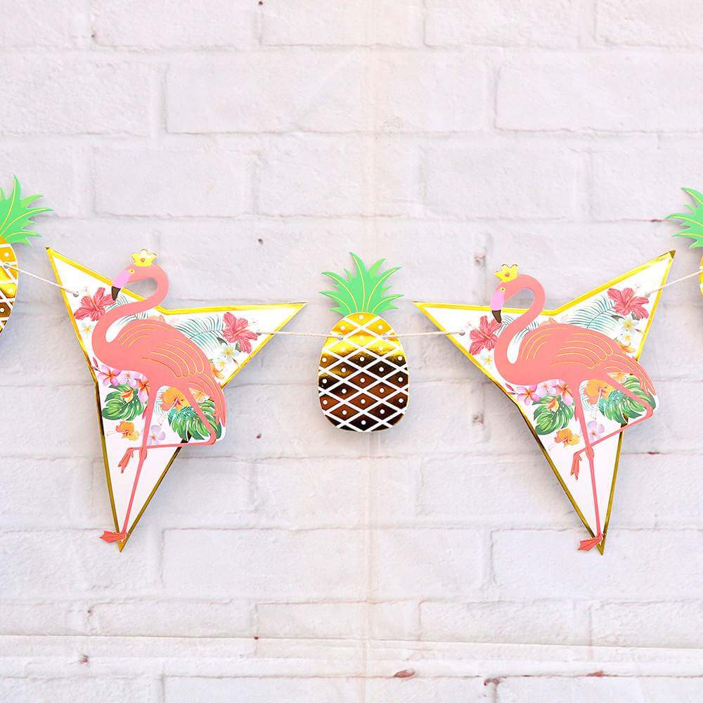 Tropical Flamingo Palm Tree Pineapple Paper Flag Garland