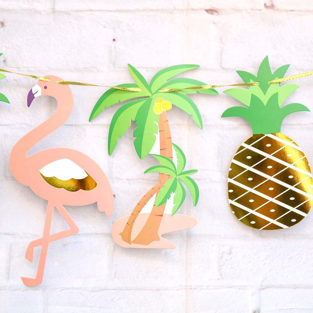 Tropical Flamingo Palm Tree Pineapple Paper Flag Garland