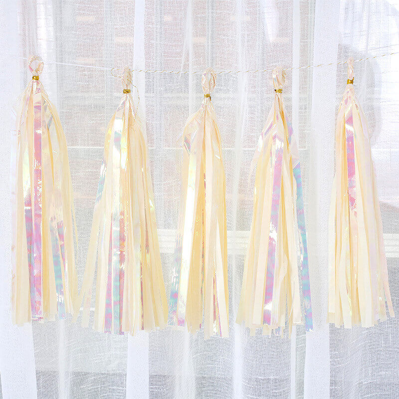 Online Party Supplies Iridescent Cream Ivory Tassel Garland (Pack of 5)