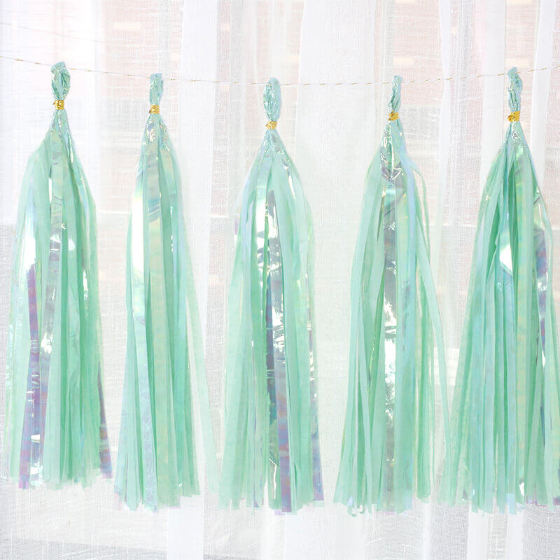 Online Party Supplies Iridescent Seafoam Green Tassel Garland (Pack of 5)