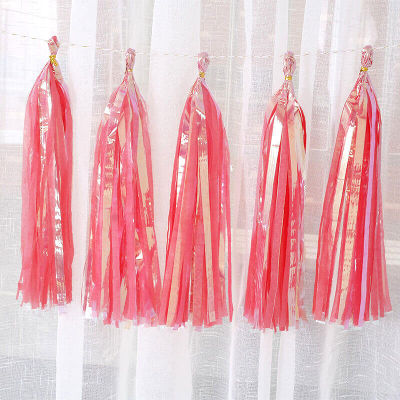 Online Party Supplies Iridescent Watermelon Red Tassel Garland (Pack of 5)
