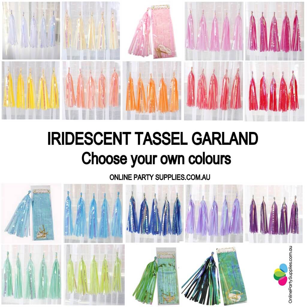 Online Party Supplies Multicoloured Iridescent Tassel Garland (Pack of 5) choose your own colours