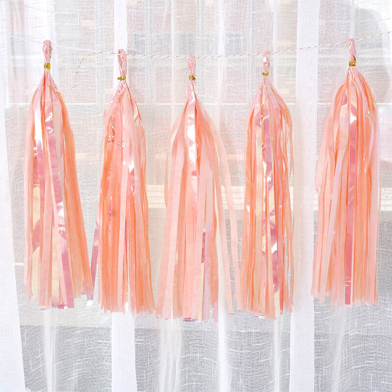 Online Party Supplies Iridescent Peach Tassel Garland (Pack of 5)