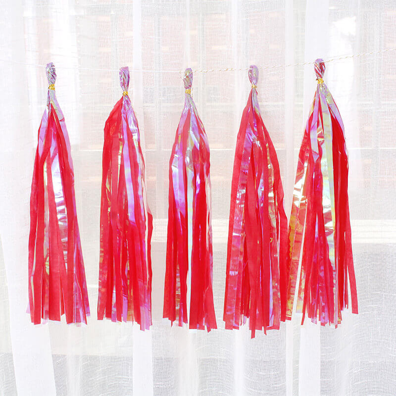 Online Party Supplies Iridescent Red Tassel Garland (Pack of 5)