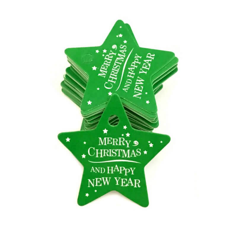 Green Star Shape Merry Christmas and Happy New Year Gift Tag 10 Pack