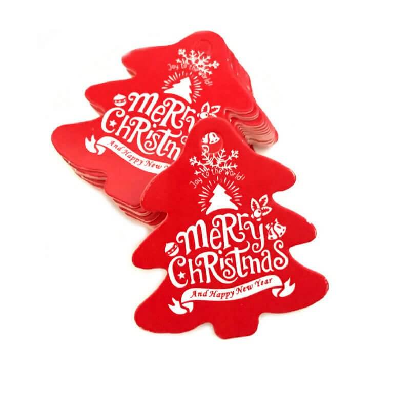 Red Xmas Tree Shape Merry Christmas and Happy New Year Gift Tag