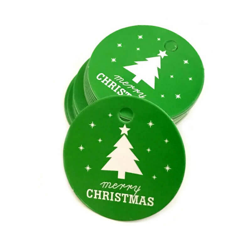 Round Green Merry Christmas Gift Tag 10 Pack