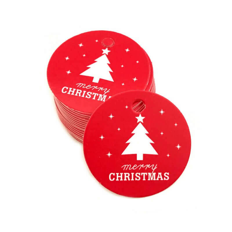 Round Red Merry Christmas Gift Tag 10 Pack