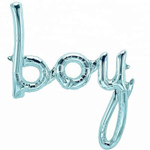Pastel Blue 'Boy' Script Baby Shower Foil Balloon Banner