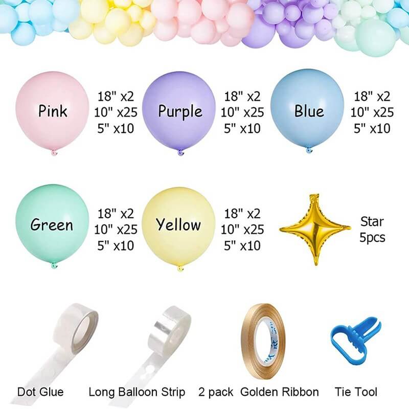 195pcs Balloon Garland DIY Kit - Pastel Rainbow with Gold Stars - #28