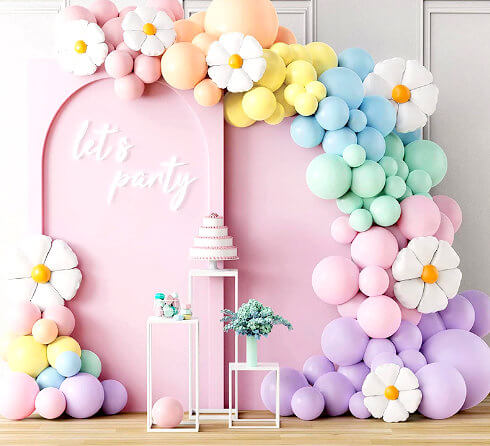 Balloon Garland DIY Kit - Macaron Rainbow with White Flowers