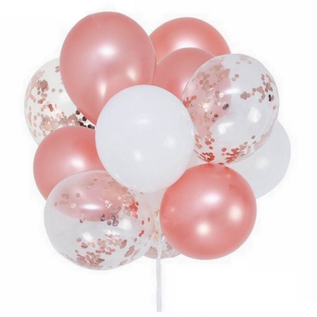 Online Party Supplies 12" Pearl White Rose Gold Confetti Rose Gold Latex Balloon Bouquet (Pack of 12) Wedding baby shower bridal shower decor