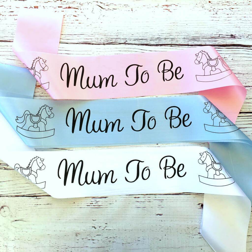 Mum To Be with Rocking Horses Baby Shower Satin Sash - Gender Reveal Party Decorations