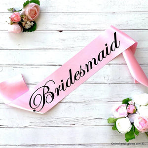 Pink Bachelorette Party Bridesmaid Sash with Black Writing
