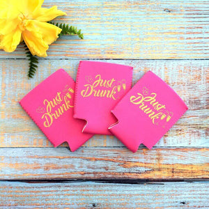 Online Party Supplies White & Pink Drunk In Love Wedding Bachelorette Hen Party Stubby Holder Pack of 11