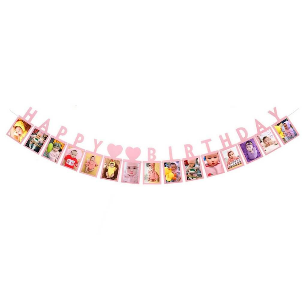 Pink Baby Milestone Photo Frame Happy Birthday Paper Garland