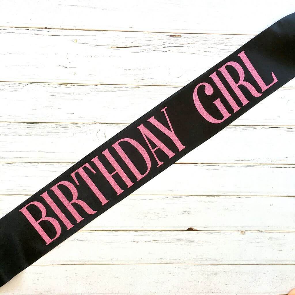 Online Party Supplies Pink Glitter 'Birthday Girl' Luxurious Black Satin Sash