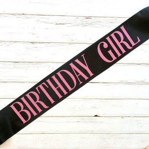 Online Party Supplies Pink Glitter 'Birthday Girl' Luxurious Black Satin Sash