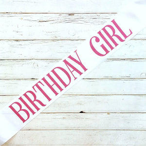 Online Party Supplies Pink Glitter 'Birthday Girl' Luxurious White Satin Party Sash