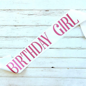 Online Party Supplies Pink Glitter 'Birthday Girl' Luxurious White Satin Party Sash