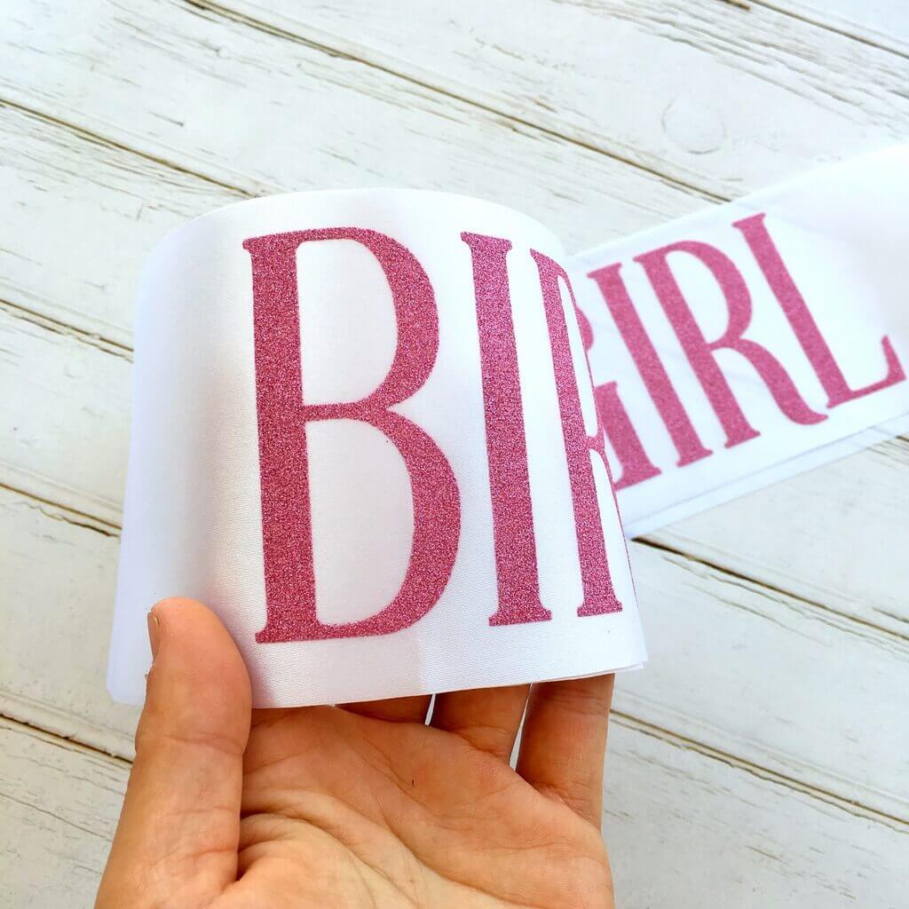 Online Party Supplies Pink Glitter 'Birthday Girl' Luxurious White Satin Party Sash