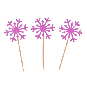 Pink Glitter Snowflake Paper Cupcake Topper 10 Pack - Christmas cake decorating bakeware accessories