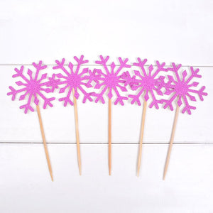 Pink Glitter Snowflake Paper Cupcake Topper 10 PackPink Glitter Snowflake Paper Cupcake Topper 10 Pack - Christmas cake decorating bakeware accessories