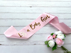 Pink 'It's a Baby Girl' Baby Shower Satin Sash - Gender Reveal Party Decorations