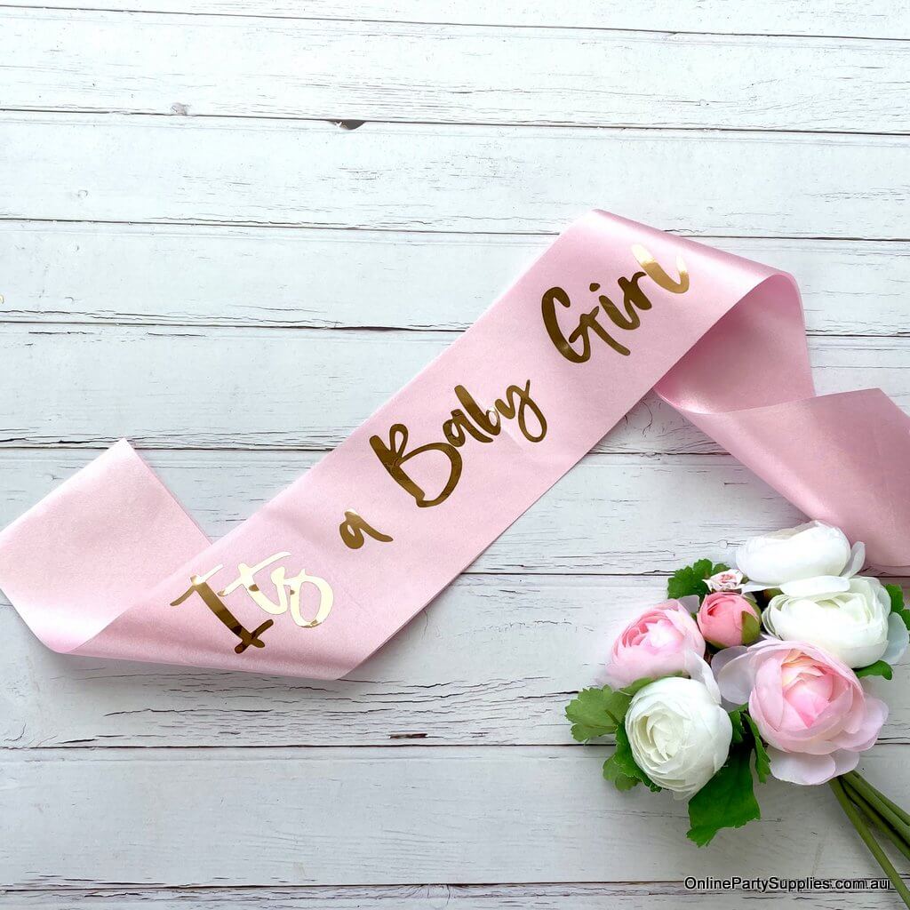 Pink 'It's a Baby Girl' Baby Shower Satin Sash - Gender Reveal Party Decorations