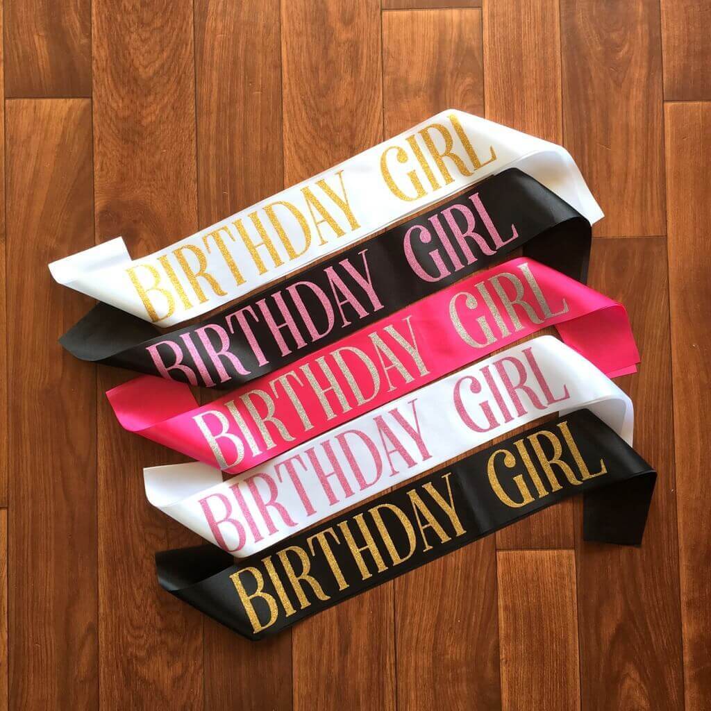 Pink Glitter 'Birthday Girl' Luxurious White Sash — free download
