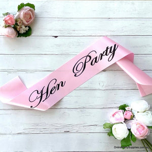 Pink Bachelorette Hen Party Satin Sash with Black Writing