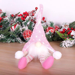 Pink LED Light Faceless Christmas Gnome Tree Hanging Pendant - Grey Santa Doll Shelf Sitter