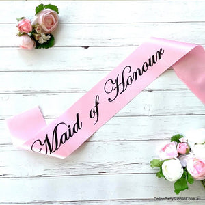 Pink Bachelorette Party Maid of Honour Sash with Black Writing