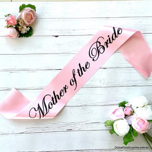 Pink Bachelorette Party Mother of the Bride Sash with Black Writing