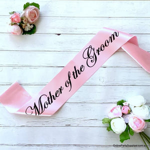 Pink Bachelorette Party Mother of the Groom Sash with Black Writing
