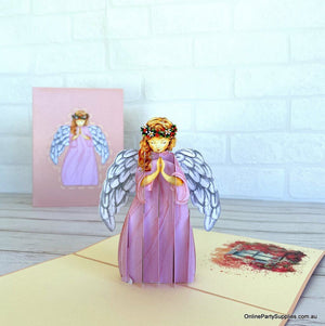Online Party Supplies Australia Handmade Pink Praying Guardian Angel Pop Up Christmas Card For Mum